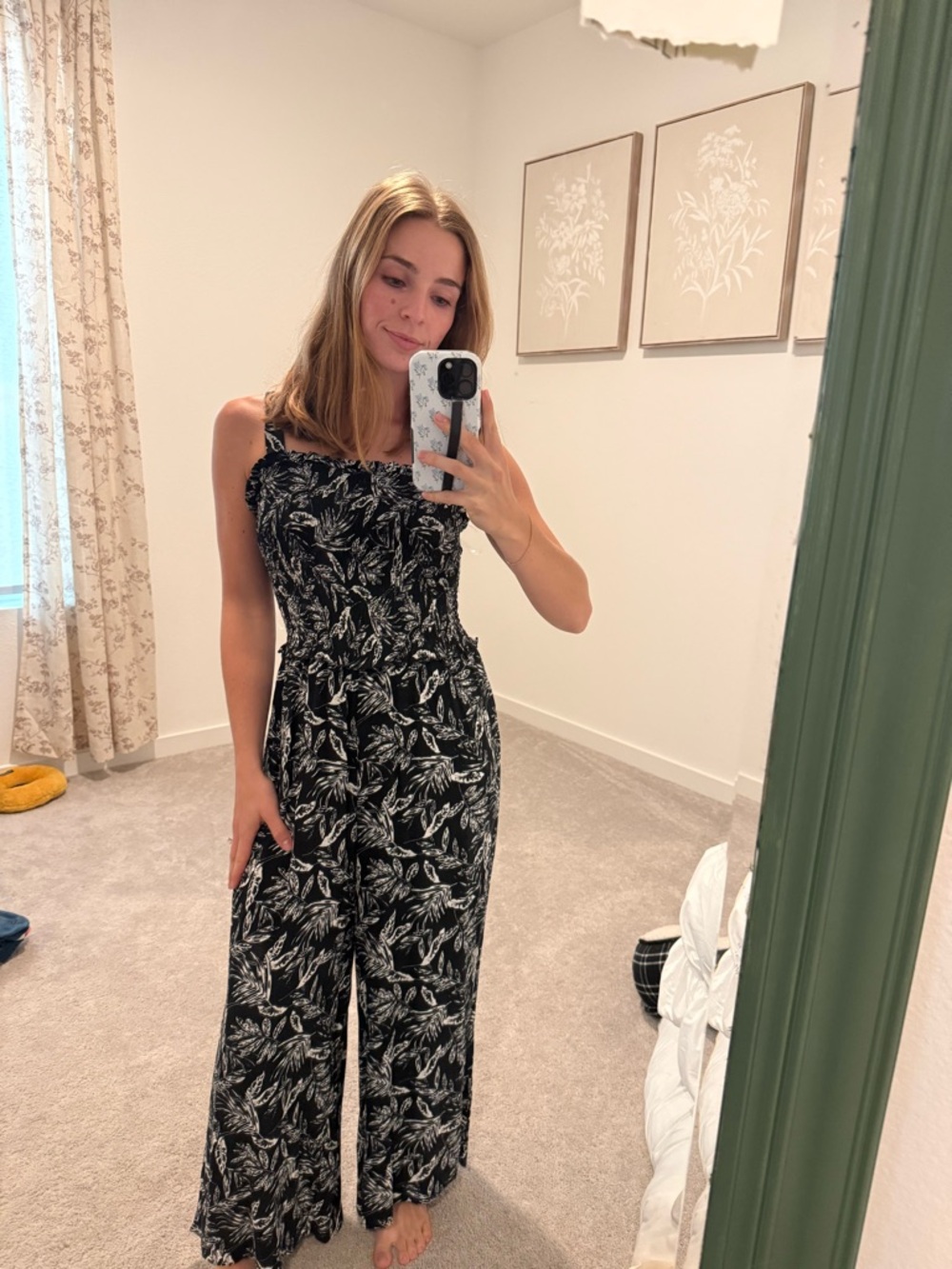 NWT Black & White Leaf Print Wide-Leg Jumpsuit Small